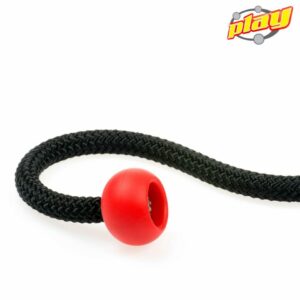 Poignée de poï en caoutchouc rouge – Play montée sur corde noire, matériau PX3 durable avec trou 6 mm pour corde épaisse, grip confortable